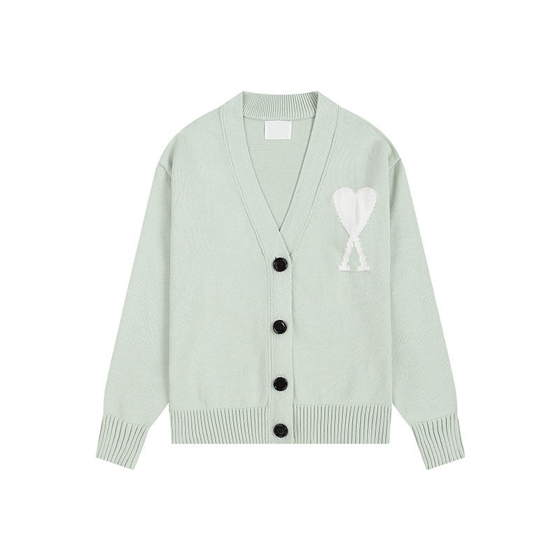 Generation Hair Ami Clams Love Letter Embroidery Classic Knitted Cardigan Sweater Loose For Men And Women Couples - Image 1